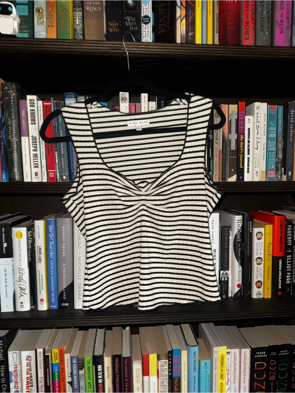 Black & White Striped Twist-Front Crop Tank